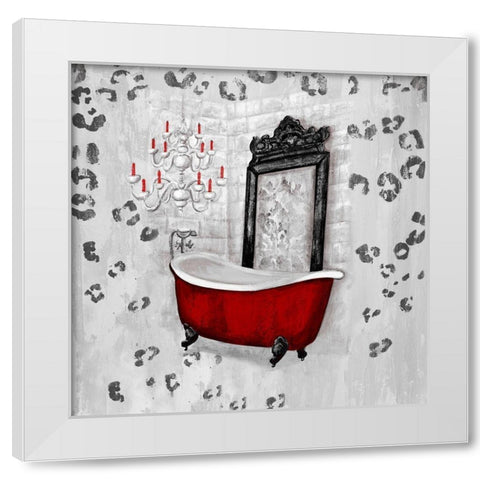 Red Antique Mirrored Bath Square II White Modern Wood Framed Art Print by Hakimipour, Tiffany