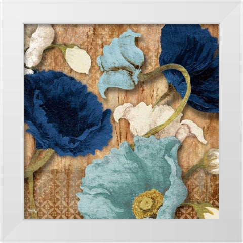 Blue Joyful Poppies I White Modern Wood Framed Art Print by Medley, Elizabeth