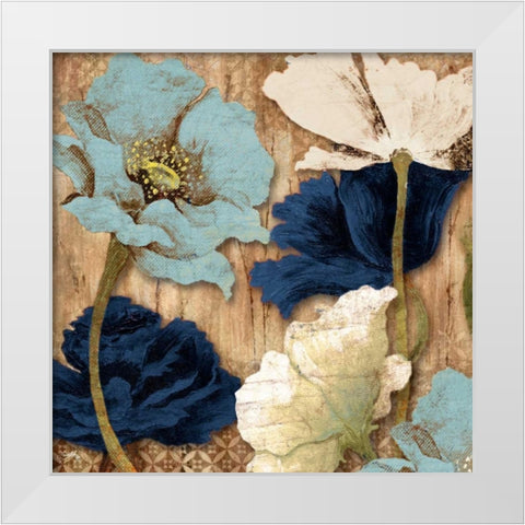Blue Joyful Poppies II White Modern Wood Framed Art Print by Medley, Elizabeth