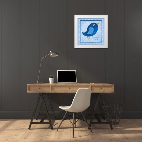 Blue Bird Border White Modern Wood Framed Art Print by Medley, Elizabeth