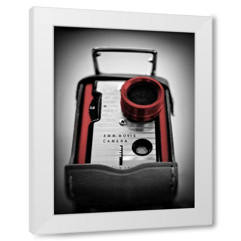 Red Movie Camera with Border White Modern Wood Framed Art Print by Peck, Gail