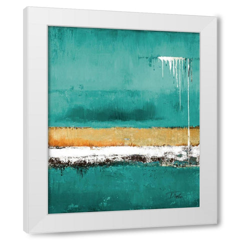 Teal Rain White Modern Wood Framed Art Print by Pinto, Patricia