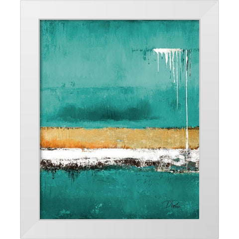 Teal Rain White Modern Wood Framed Art Print by Pinto, Patricia