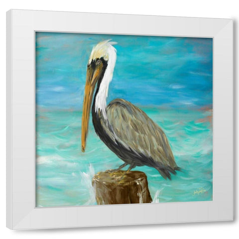 Pelicans on Post I White Modern Wood Framed Art Print by DeRice, Julie
