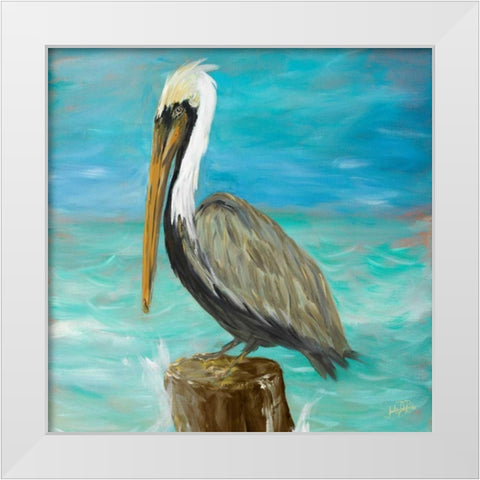 Pelicans on Post I White Modern Wood Framed Art Print by DeRice, Julie