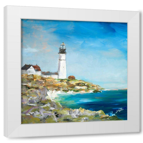 Lighthouse on the Rocky Shore I White Modern Wood Framed Art Print by DeRice, Julie