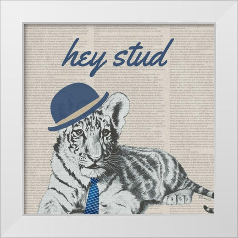 Stud Tiger White Modern Wood Framed Art Print by Rhyan, Vivien