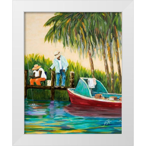 Dock Fishing White Modern Wood Framed Art Print by DeRice, Julie