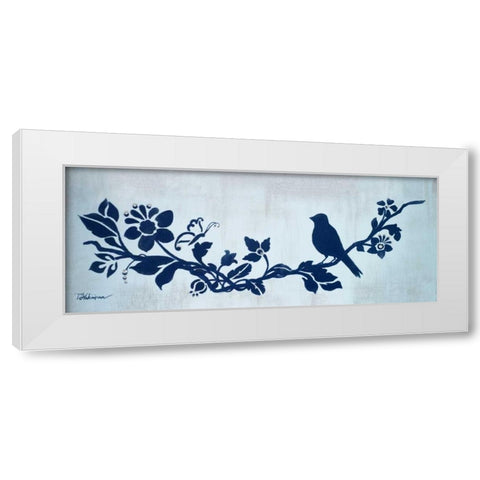 Blue Floral and Bird I White Modern Wood Framed Art Print by Hakimipour, Tiffany