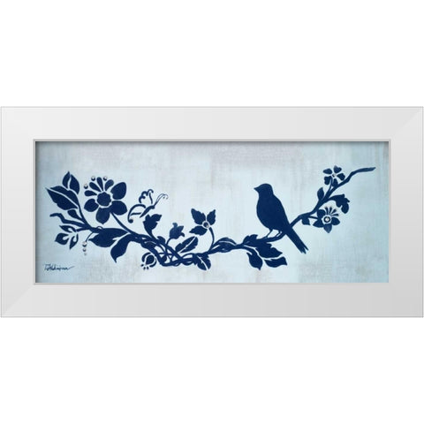 Blue Floral and Bird I White Modern Wood Framed Art Print by Hakimipour, Tiffany