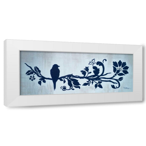 Blue Floral and Bird II White Modern Wood Framed Art Print by Hakimipour, Tiffany