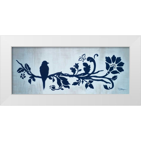Blue Floral and Bird II White Modern Wood Framed Art Print by Hakimipour, Tiffany