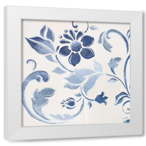 Blue Floral Shimmer II White Modern Wood Framed Art Print by Hakimipour, Tiffany