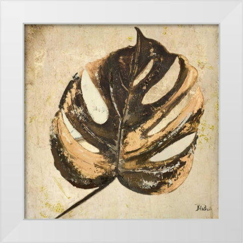 Gold Contemporary Leaves II White Modern Wood Framed Art Print by Pinto, Patricia