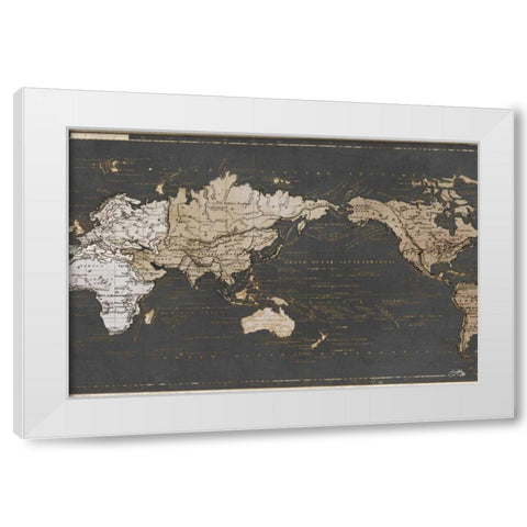 World Map in Gold and Gray White Modern Wood Framed Art Print by Medley, Elizabeth