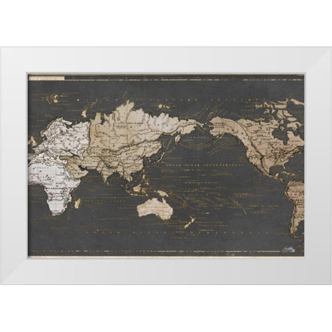 World Map in Gold and Gray White Modern Wood Framed Art Print by Medley, Elizabeth