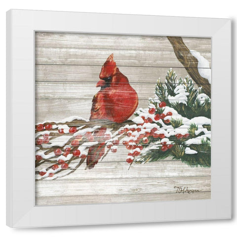 Winter Red Bird on Wood I White Modern Wood Framed Art Print by Hakimipour, Tiffany
