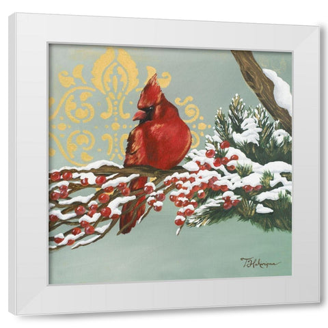 Winter Red Bird I White Modern Wood Framed Art Print by Hakimipour, Tiffany
