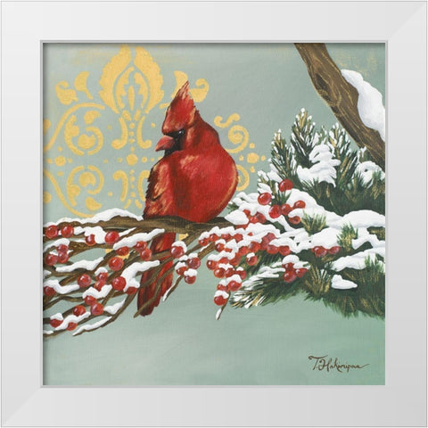 Winter Red Bird I White Modern Wood Framed Art Print by Hakimipour, Tiffany