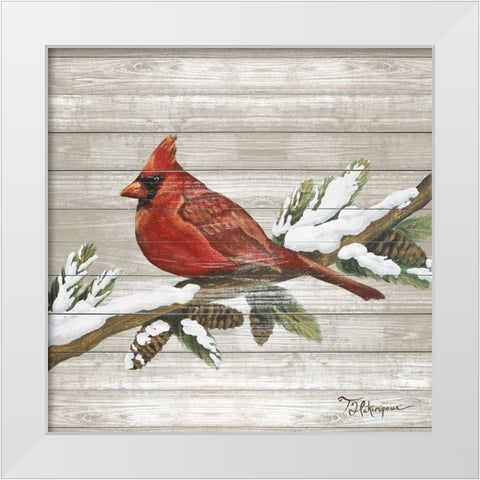 Winter Red Bird on Wood II White Modern Wood Framed Art Print by Hakimipour, Tiffany