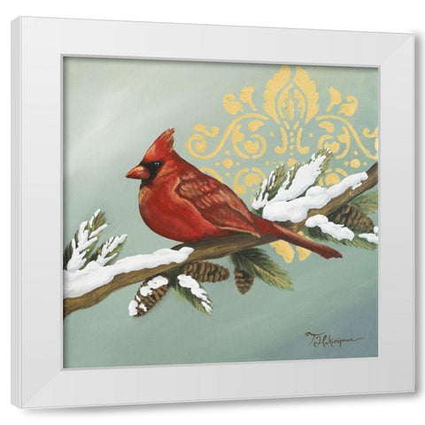 Winter Red Bird II White Modern Wood Framed Art Print by Hakimipour, Tiffany