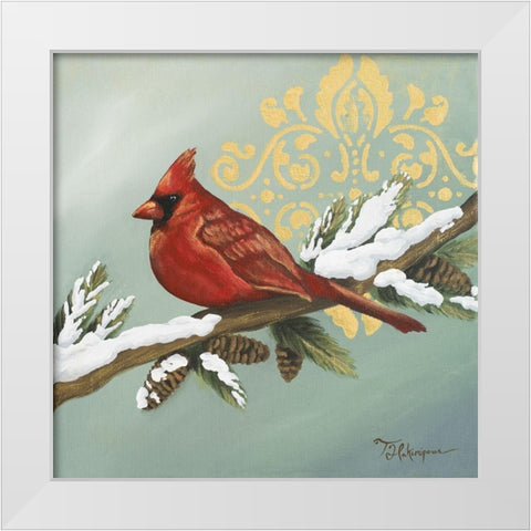 Winter Red Bird II White Modern Wood Framed Art Print by Hakimipour, Tiffany