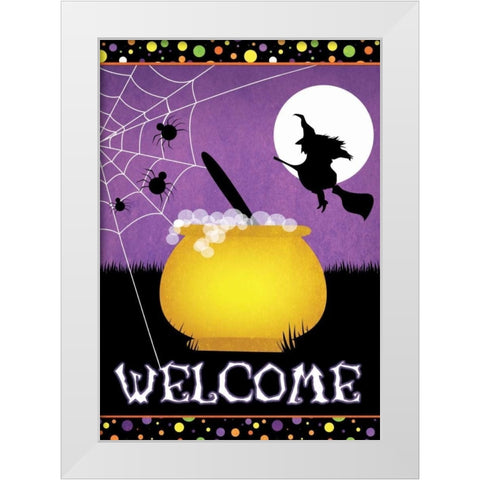 Halloween Witch White Modern Wood Framed Art Print by Josefina