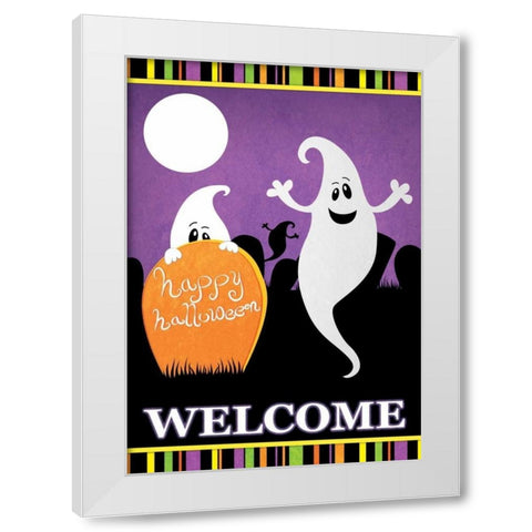 Halloween Ghost White Modern Wood Framed Art Print by Josefina