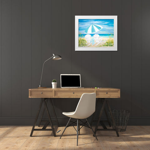 Beach Umbrella White Modern Wood Framed Art Print by DeRice, Julie