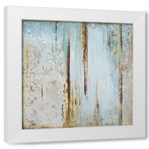 Blue Silver Square I White Modern Wood Framed Art Print by Pinto, Patricia
