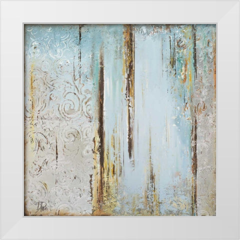 Blue Silver Square I White Modern Wood Framed Art Print by Pinto, Patricia