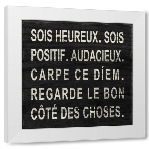Think Happy (French) White Modern Wood Framed Art Print by SD Graphics Studio