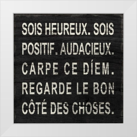 Think Happy (French) White Modern Wood Framed Art Print by SD Graphics Studio