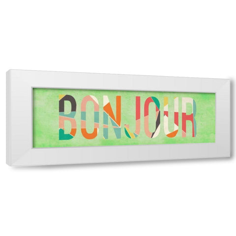 Bonjour White Modern Wood Framed Art Print by SD Graphics Studio