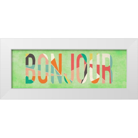Bonjour White Modern Wood Framed Art Print by SD Graphics Studio