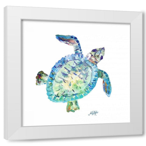 Sea Life in Blues II (turtle) White Modern Wood Framed Art Print by DeRice, Julie