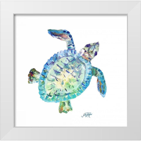 Sea Life in Blues II (turtle) White Modern Wood Framed Art Print by DeRice, Julie