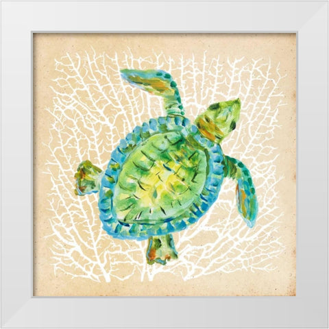 Sealife Turtle White Modern Wood Framed Art Print by DeRice, Julie
