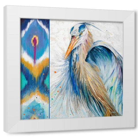 Blue Heron Ikat II White Modern Wood Framed Art Print by Pinto, Patricia
