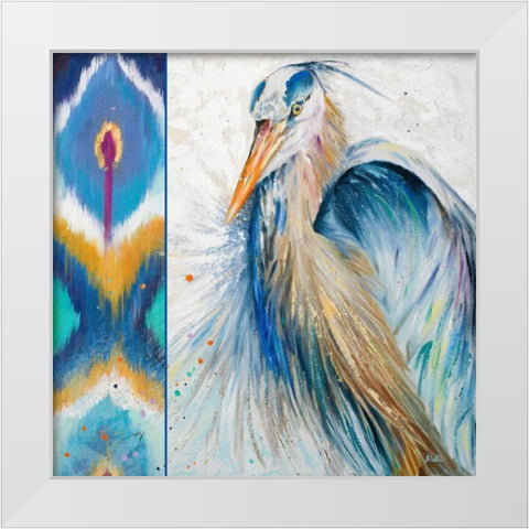 Blue Heron Ikat II White Modern Wood Framed Art Print by Pinto, Patricia