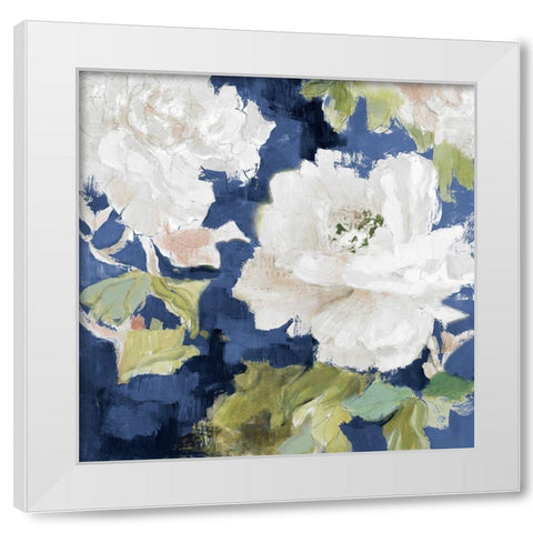 White Modern Peonies on Blue I White Modern Wood Framed Art Print by Loreth, Lanie