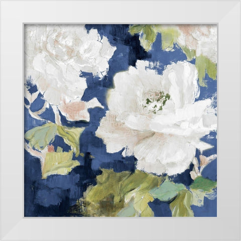 White Modern Peonies on Blue I White Modern Wood Framed Art Print by Loreth, Lanie