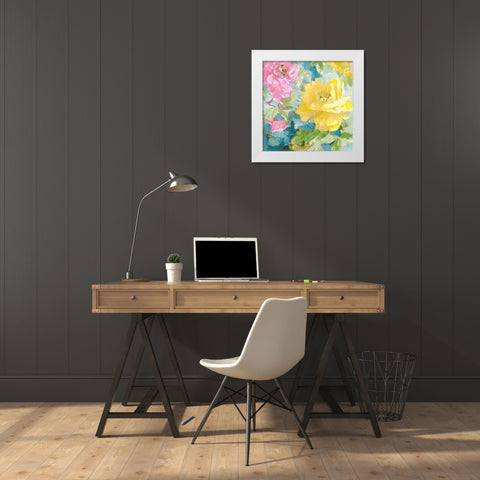 Modern Yellow Peonies I White Modern Wood Framed Art Print by Loreth, Lanie