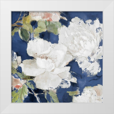 White Modern Peonies on Blue II White Modern Wood Framed Art Print by Loreth, Lanie