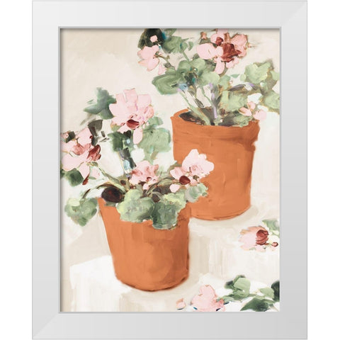 Potted Pink Geraniums White Modern Wood Framed Art Print by Slivka, Jane