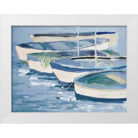 Blue Row Your Boats White Modern Wood Framed Art Print by Slivka, Jane