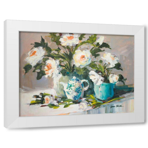 White Peonies II White Modern Wood Framed Art Print by Slivka, Jane