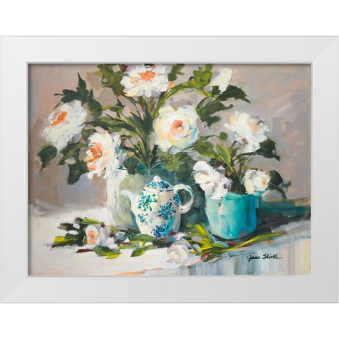 White Peonies II White Modern Wood Framed Art Print by Slivka, Jane