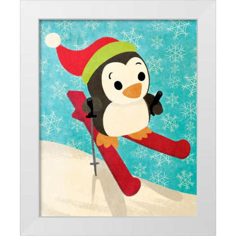 Skiing Penguin White Modern Wood Framed Art Print by Josefina