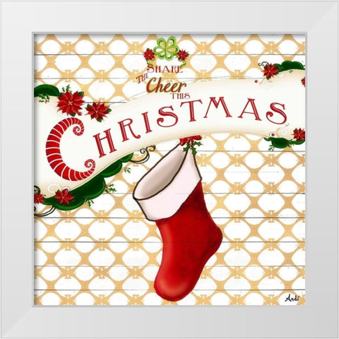 Gold Christmas Cheer I White Modern Wood Framed Art Print by Metz, Andi